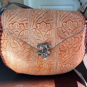 Genuine Leather Tooled Crossbody Purse Mexico